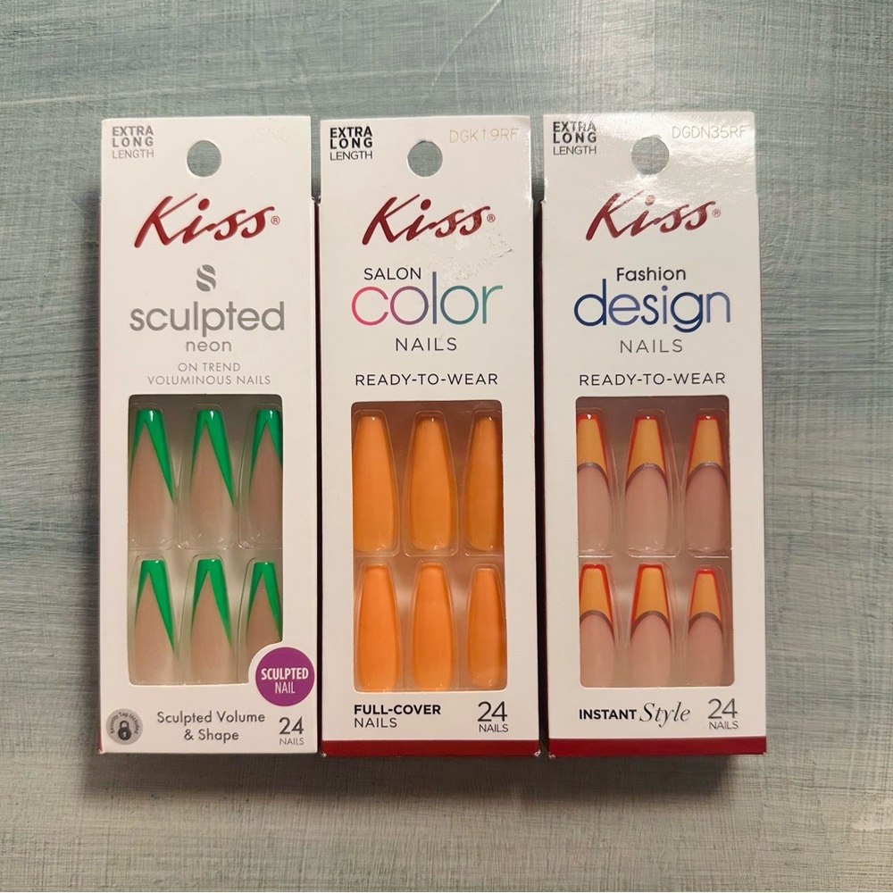 NWT KISS Extra Long False Nails Press On Sets Bundle